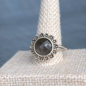 Pandora Silver Ring with Faceted Smoky Gray Stone